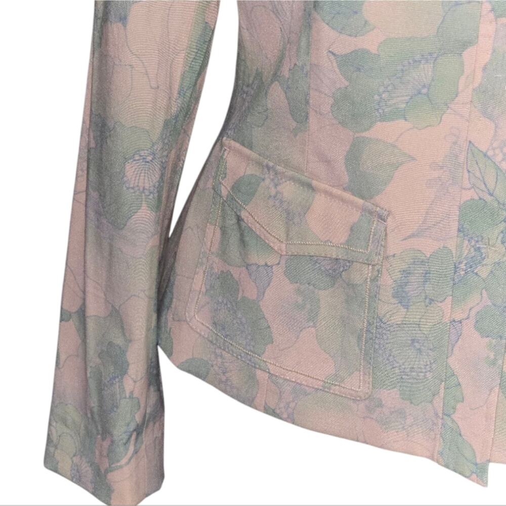 Elie Tahari Green Blue And‎ Cream Floral Print Women's Jacket Blazer Size Med - Picture 2 of 6